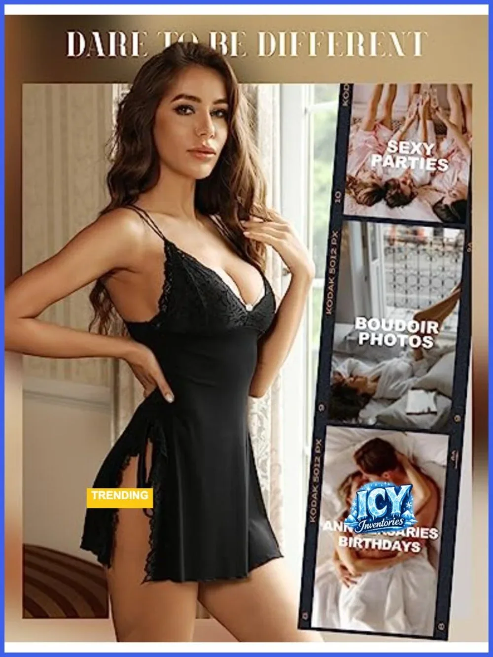 Women's Lace Babydoll Chemise Side Split Sleepwear Nightgown